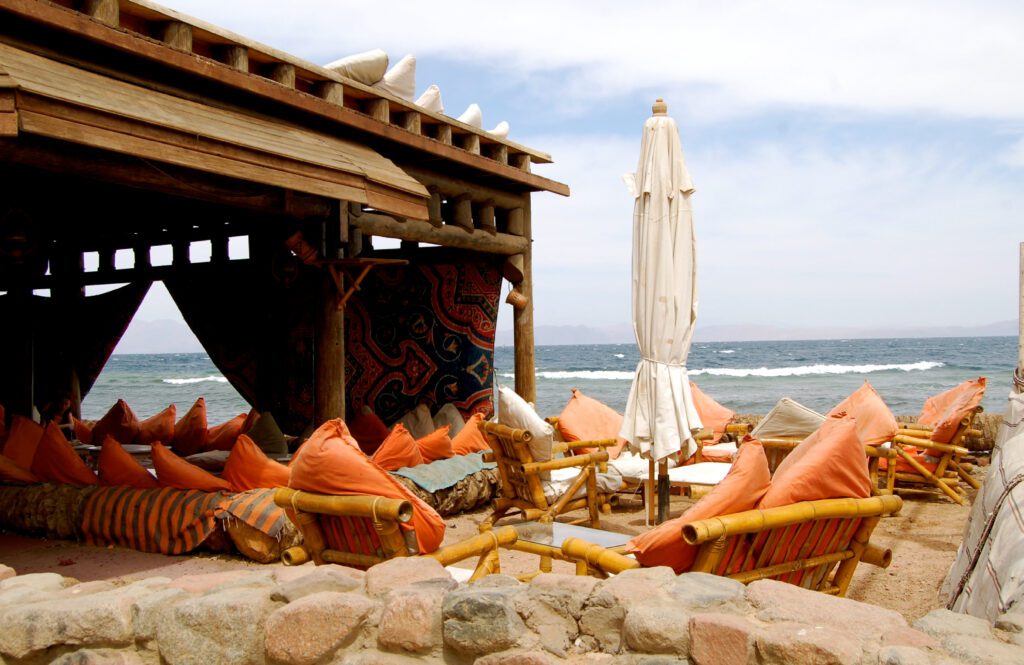 relaxing oriental cafe on sea